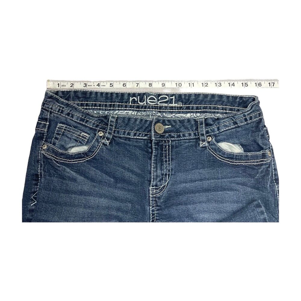 Rue 21 Jeans Low Rise Skinny Blue Denim Embroidered Juniors W 32 L 28.5 - Picture 7 of 8
